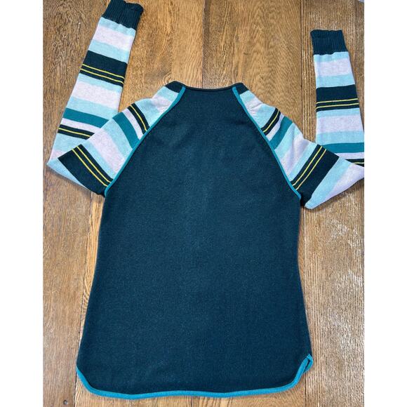 SmartWool Zip Cardigan Deep Green & Stripe Sleeve Sz L Merino SWO19272 - Picture 11 of 12